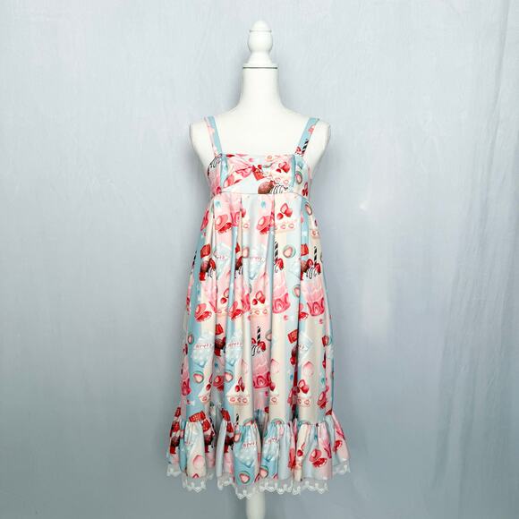 Infanta Strawberry Sweet Lolita Babydoll Dress Ruffle Hem, Size Large - Picture 1 of 9